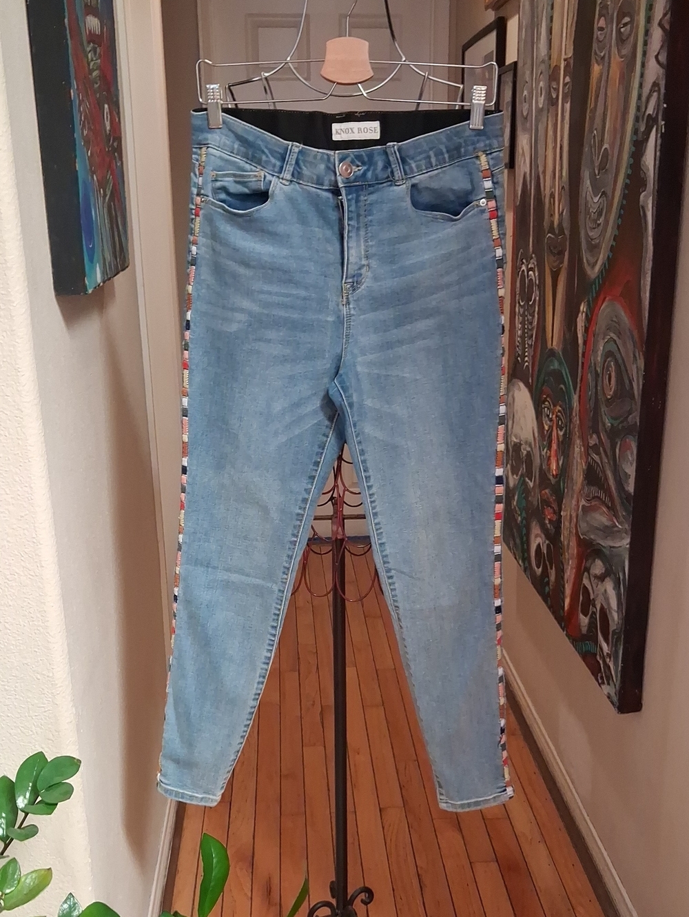 Knox Rose Skinny Light Wash Jeans with Colorful Side Trim